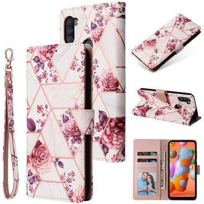 Bronzing Marble Stitching Geometric Patterns Shockproof and Scratchproof PU Leather+TPU Wallet Phone Case for Samsung Galaxy A11