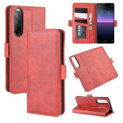 Solid Color Side Flip Shockproof PU Leather + Soft TPU Card Slots Picture Frame with Double Magnetic Buckles and Stand Wallet Case for Sony Xperia 10 II