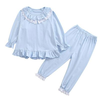 110-160cm Children's Pajama Long-sleeved Little Girl Sleepwear Suit Lace Round Collar Home Wear Set for Spring and Autumn