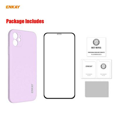 2 in 1 ENKAY ENK-PC0642 Straight Edge Liquid Silicone Anti-fall Soft Phone Case+Full Glue 0.26mm 9H 2.5D Full Screen Tempered Glass Protective Film for iPhone 11(6.1)