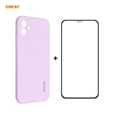 2 in 1 ENKAY ENK-PC0672 Straight Edge Liquid Silicone Anti-fall Soft Phone Case+Full Glue 0.26mm 9H 2.5D Full Screen Tempered Glass Protective Film for iPhone 12 mini(5.4)