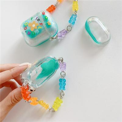 3D Flower Pattern Quicksand with Strap TPU Protective Bluetooth Earphone Charging Case Cover Skin for Apple Airpods 1 / 2