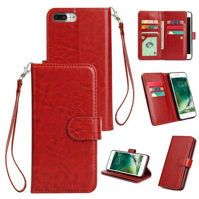 Solid Color Side Flip PU Leather + Soft TPU Picture Frame with  Picture Frame and 9 Cards Slot Wallet Protecting Cover Case for iPhone 7 Plus / 8 Plus 