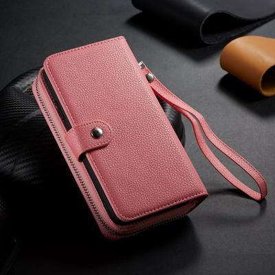 Litchi Pattern Wrist Strap Style Shockproof Side Flip PU Leather + Detachable Soft TPU Picture Frame with Magnetic Buckle and Card Slots Wallet Zipper Case for iPhone 11 6.1