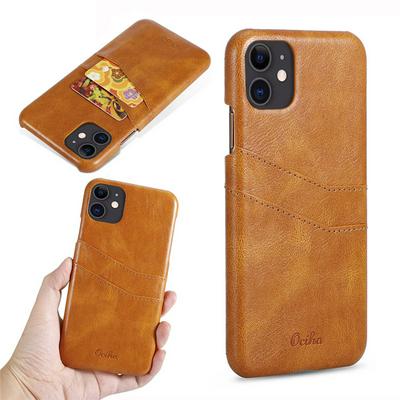 Cow Skin PU Leather Coated Hard PC with Card Holder Back Cover Case for Apple iPhone 11(6.1) 