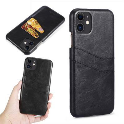 Cow Skin PU Leather Coated Hard PC with Card Holder Back Cover Case for Apple iPhone 11(6.1) 