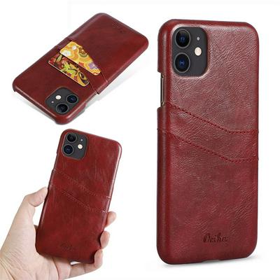 Cow Skin PU Leather Coated Hard PC with Card Holder Back Cover Case for Apple iPhone 11(6.1) 