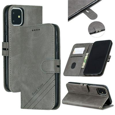 Wallet Case for iPhone 2019 6.1inch, Cowhide-like Leather Phone Case with Oblique Line in the Right Lower Corner
