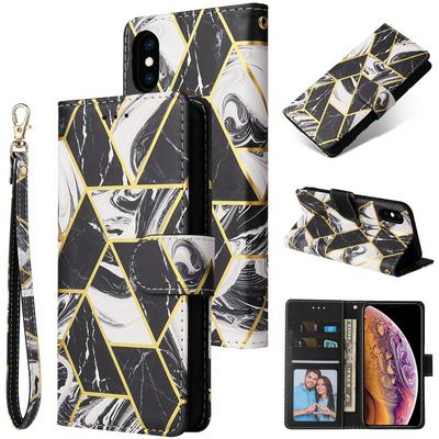 Bronzing Marble Stitching Geometric Patterns Shockproof and Scratchproof PU Leather+TPU Wallet Phone Case for iPhone X / XS