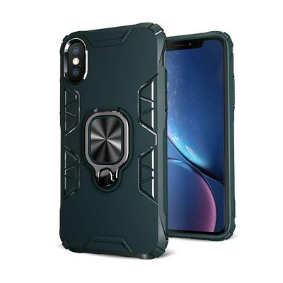 Honeycomb Texture Shockproof Scratch-Resistance PC+TPU Phone Protective Case with Metal Ring Kickstand for iPhone X / XS