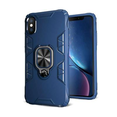 Honeycomb Texture Shockproof Scratch-Resistance PC+TPU Phone Protective Case with Metal Ring Kickstand for iPhone X / XS