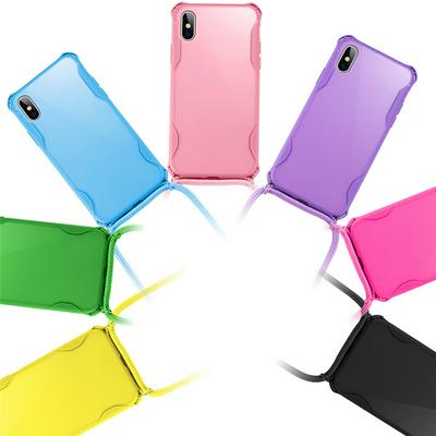 Solid Color Four-Corner Anti-Drop Acrylic + Soft TPU with Lanyard Neck Rope and Double Loop Design Back Cover Case for iPhone X / XS
