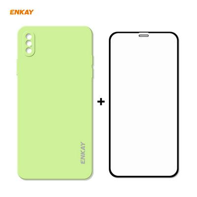 2 in 1 ENKAY ENK-PC0712 Straight Edge Liquid Silicone Anti-fall Soft Phone Case+Full Glue 0.26mm 9H 2.5D Full Screen Tempered Glass Protective Film for iPhone X / XS