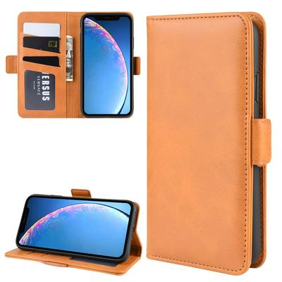 Double Buckle Solid Color PU Leather + Soft TPU with Card Slots Photo Frame Wallet and View Stand Cover Case for Apple iPhone 11 