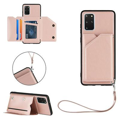 Skin Feel Card Slots Shockproof PU Leather Stand Wallet Phone Case with Hand Strap for Samsung Galaxy S20+(6.7)