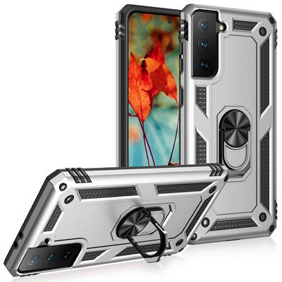 Sergeant Shockproof Drop-proof PC+TPU Phone Protective Case with Metal Ring Kickstand and Metal Patch for Samsung Galaxy S21