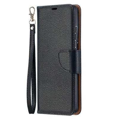 Solid Color Lychee Pattern Scratch Resistant PU Leather Wallet Phone Case with Wrist Strap&Stand for Samsung Galaxy S21 Ultra 5G