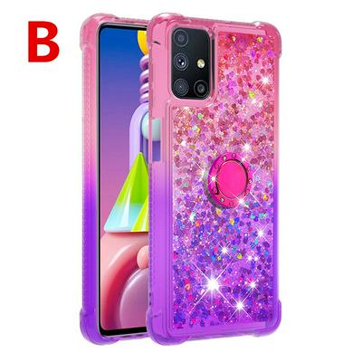 Ring Buckle+Anti-fall Scratch Resistant Gradient Quicksand Soft TPU Back Cover Phone Case for Samsung Galaxy M51