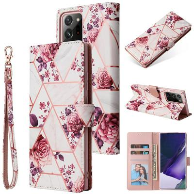 Bronzing Marble Stitching Geometric Patterns Shockproof and Scratchproof PU Leather+TPU Wallet Phone Case for Samsung Galaxy Note20 Ultra