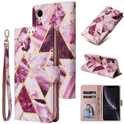 Bronzing Marble Stitching Geometric Patterns Shockproof and Scratchproof PU Leather+TPU Wallet Phone Case for iPhone XR 6.1