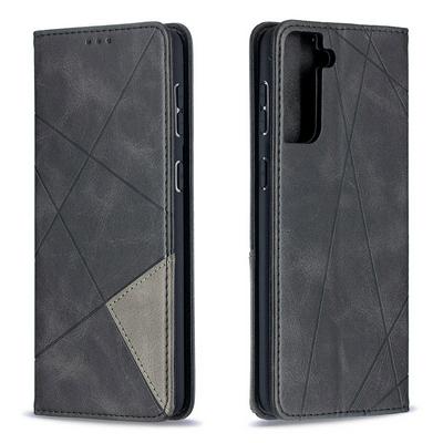 Rhombus Pattern Shockproof PU Leather Wallet Phone Case with Magnetic Closure and Card Slot Wallet Case for Samsung Galaxy S21+ 5G