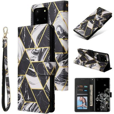 Bronzing Marble Stitching Geometric Patterns Shockproof and Scratchproof PU Leather+TPU Wallet Phone Case for Samsung Galaxy S20 Ultra