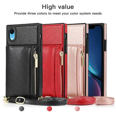 Fashion Crossbody Type Multi-purpose Zipper Drop Protection Flip Card Slots PU Leather Wallet Phone Case for iPhone XR 6.1