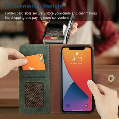 Retro Two-in-one Removable Shockproof Magnet Adsorption Flip Multifunctional PU leather Walet Phone Case for iPhone 12 Mini(5.4)