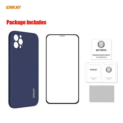 2 in 1 ENKAY ENK-PC0702 Straight Edge Liquid Silicone Anti-fall Soft Phone Case+Full Glue 0.26mm 9H 2.5D Full Screen Tempered Glass Protective Film for iPhone 12 Pro Max(6.7)