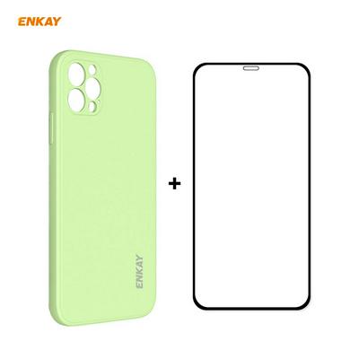 2 in 1 ENKAY ENK-PC0682 Straight Edge Liquid Silicone Anti-fall Soft Phone Case+Full Glue 0.26mm 9H 2.5D Full Screen Tempered Glass Protective Film for iPhone 12/12 Pro(6.1)