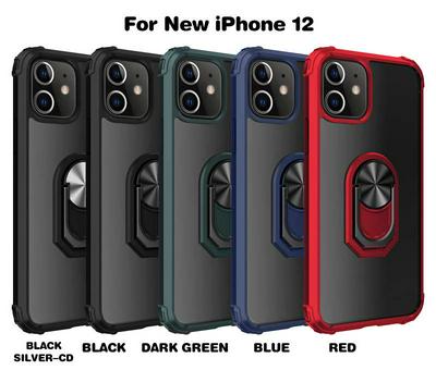 Sergeant Acrylic Shock Absorption and Anti-fall PC+TPU Phone Case with Metal Ring Kickstand and Metal Patch for iPhone 12/12 Pro(6.1)