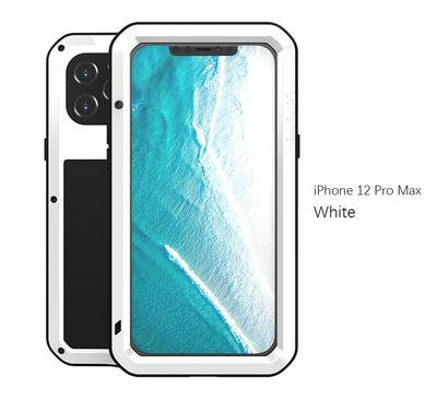 Love Mei Powerful Series Dust-Proof Shockproof Splash-Proof Silicone + Metal + Tempered Glass Support Wireless Charging Back Cover Case for iPhone 12 Pro Max (6.7)