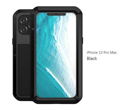 Love Mei Powerful Series Dust-Proof Shockproof Splash-Proof Silicone + Metal + Tempered Glass Support Wireless Charging Back Cover Case for iPhone 12 Pro Max (6.7)