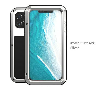 Love Mei Powerful Series Dust-Proof Shockproof Splash-Proof Silicone + Metal + Tempered Glass Support Wireless Charging Back Cover Case for iPhone 12 Pro Max (6.7)