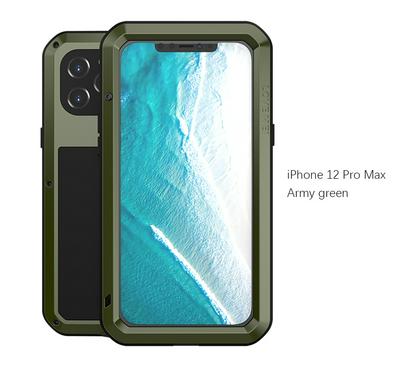 Love Mei Powerful Series Dust-Proof Shockproof Splash-Proof Silicone + Metal + Tempered Glass Support Wireless Charging Back Cover Case for iPhone 12 Pro Max (6.7)