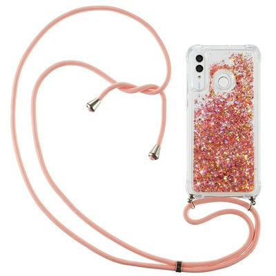 Solid Color Glitter Quicksand Shockproof Anti-fingerprint Soft TPU Back Cover Phone Case with Lanyard for HUAWEI Honor 10 Lite 