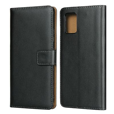 Plain Weave Shock-Absorption Side Flip Genuine Leather + Soft TPU Magnetic Buckle with Card Slots and Stand Wallet Case for Samsung Galaxy A51 5G