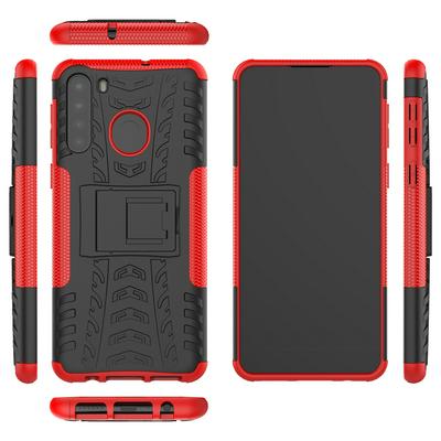 Dazzling Pattern Scratch Resistant Shockproof Hard PC +TPU Back Cover Case with Foldable Stand for Samsung Galaxy A21