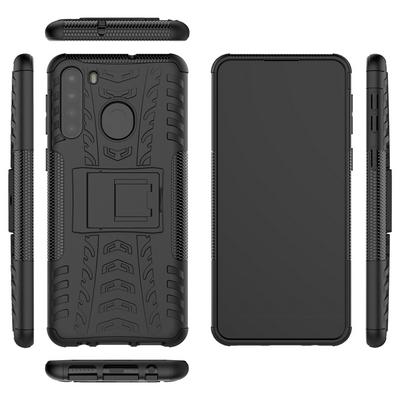 Dazzling Pattern Scratch Resistant Shockproof Hard PC +TPU Back Cover Case with Foldable Stand for Samsung Galaxy A21