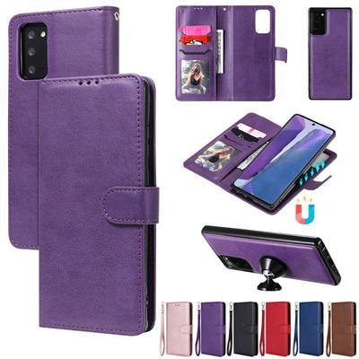 Solid Color 2 in 1 Side Flip Shockproof Wrist Strap Style PU Leather + Strong Magnetic Detachable Soft TPU Magnetic Buckle with Stand and Card Slots Wallet Case for Samsung Galaxy Note20 