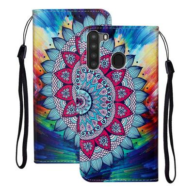 Relief Color Painting Side Flip Scratch Resistant PU Leather Wallet Phone Protective Case with Stand and Wrist Strap for Samsung Galaxy A21