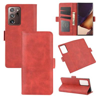 Double Buckle Left and Right Filp Scratch Resistant PU Leather Wallet Phone Case with Stand and Card Slots for Samsung Galaxy Note20 Ultra