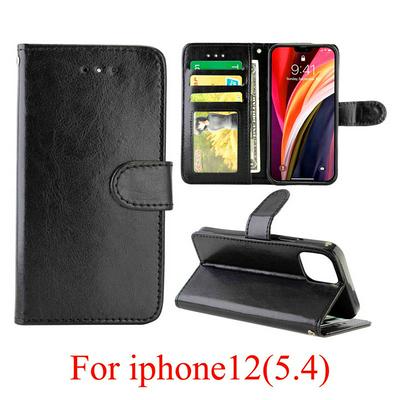 Crazy Horse Pattern Side Flip Shockproof Side Flip PU Leather + Soft TPU Card Slots Picture Frame with Stand and Magnetic Buckle Wallet Case for iPhone 12 5.4