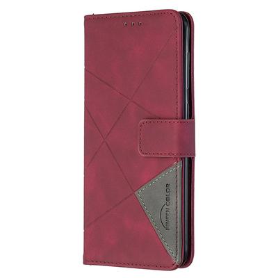 Stitching Color Rhombus Pattern BF05 Scratch Resistant PU Leather Phone Protective Case with Stand &Card Slots for Samsung Galaxy A50