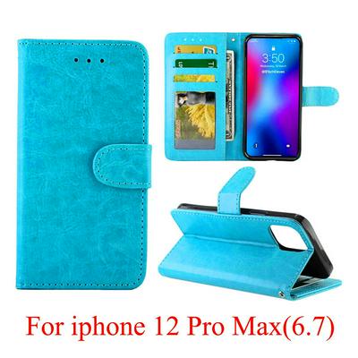 Crazy Horse Pattern Side Flip Shockproof Side Flip PU Leather + Soft TPU Card Slots Picture Frame with Stand and Magnetic Buckle Wallet Case for iPhone 12 Pro Max 6.7