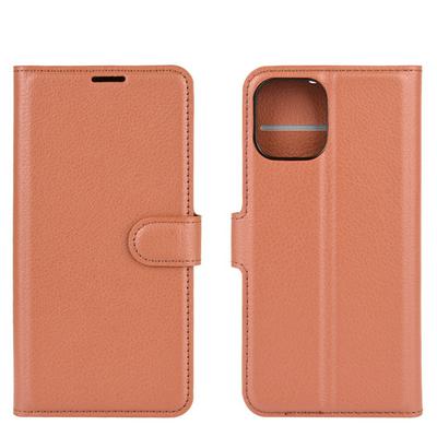 Side Flip Type Lichee Pattern Scratch Resistant PU Leather Phone Cover with Buckle and Card Slots for iPhone 12(5.4)