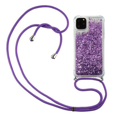 Quicksand Air Cushion Shockproof Anti-Fingerprint Soft TPU with Lanyard Neck Strap Rope and Card Slot Back Cover Case for iPhone 12 (5.4)