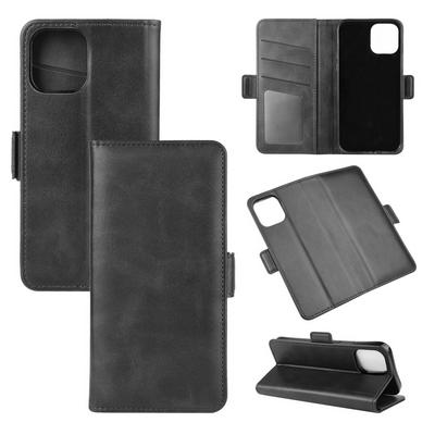 Double Buckle Left and Right Open Scratch Resistant PU Leather Phone Cover with Stand and Card Slots for iPhone 12(6.1)