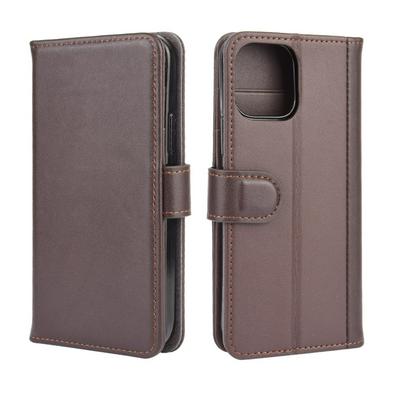 Simple Solid Color Left and Right Open Scratch Resistant Genuine Leather Phone Case with Stand and Card Slots for iPhone 12(6.1)
