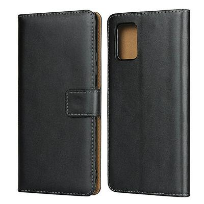 Plain Weave Shock-Absorption Side Flip Genuine Leather + Soft TPU Magnetic Buckle with Card Slots and Stand Wallet Case for Samsung Galaxy A71 5G